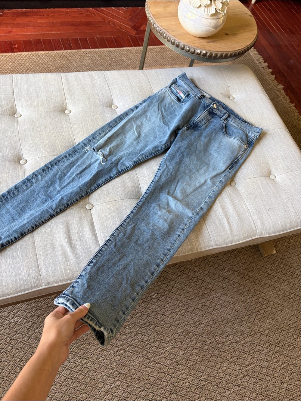 Diesel Italian D-Strukt Distressed Light Wash Slim Jeans 
Size 32 W 30 L
